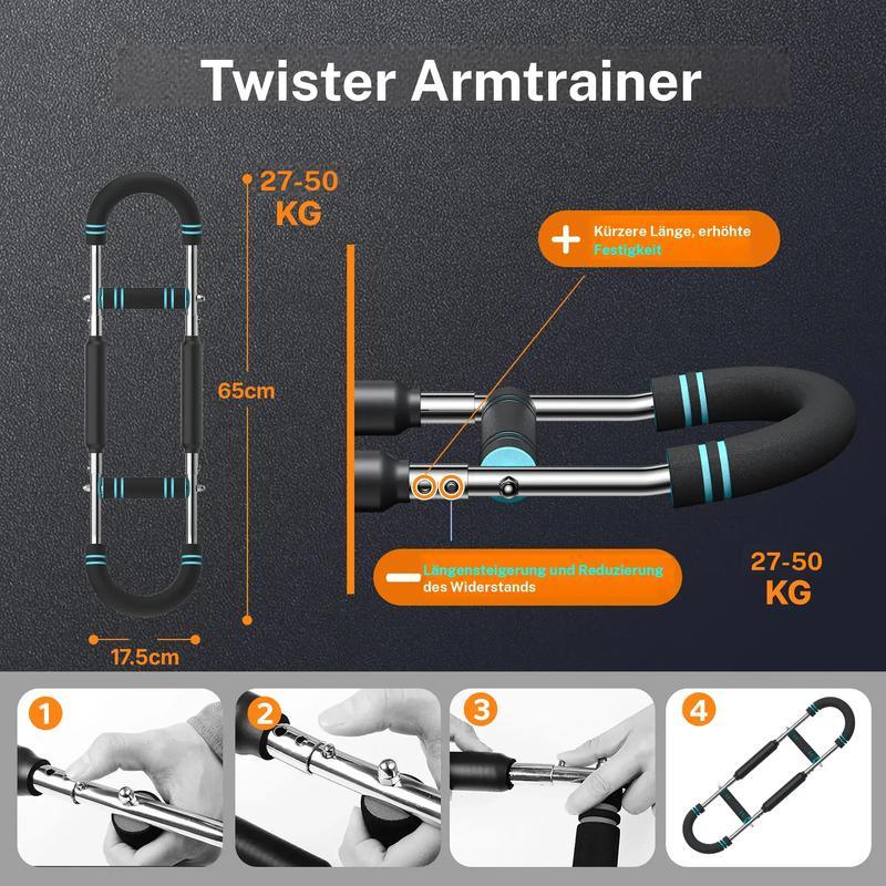 Twister arm trainer adjustable resistance hand exerciser, black and silver, 65cm, from clarioy