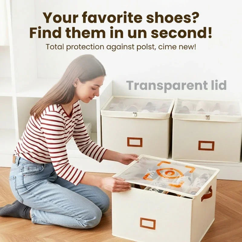 📢📢50% OFF !!!⏰ Fabric Shoe Organizer Storage Box👟– Foldable Design, Large Capacity, Dustproof & Breathable, Space-Saving for Closet & Bedroom 🧺