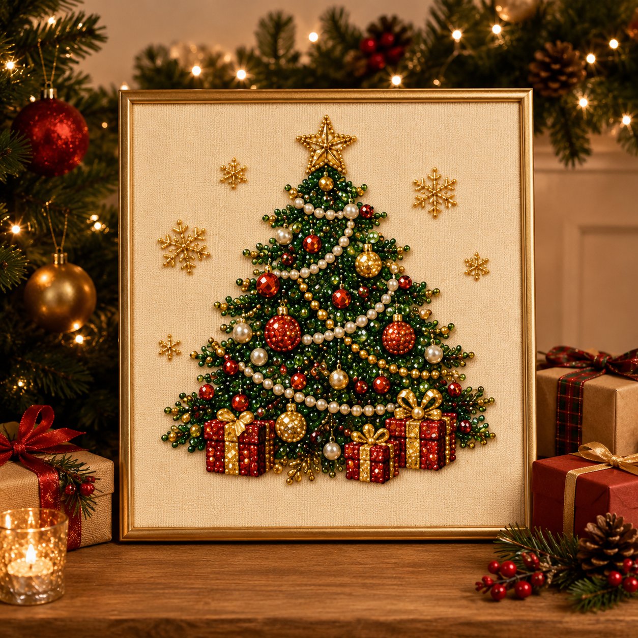 🎄✨DIY Christmas Pearl Diamond Painting Kit – 5 festive designs, 3D raised beads & display frame included. A sparkling holiday masterpiece for your wall! 🖼️🎨