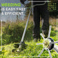 Man uses premium weed trimmer tool in grassy yard, highlighting efficient weeding by clarioy.