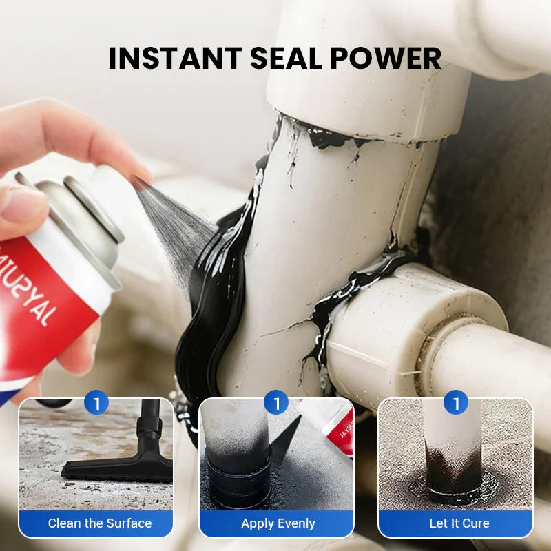 Spray sealant instantly fixes leaking white pipe, demonstrating auto tool from clarioy
