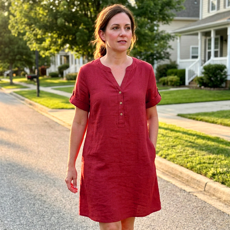 🏝️👗Women's V-Neck Tunic Dress – Relaxed Fit, Pockets & Breathable
