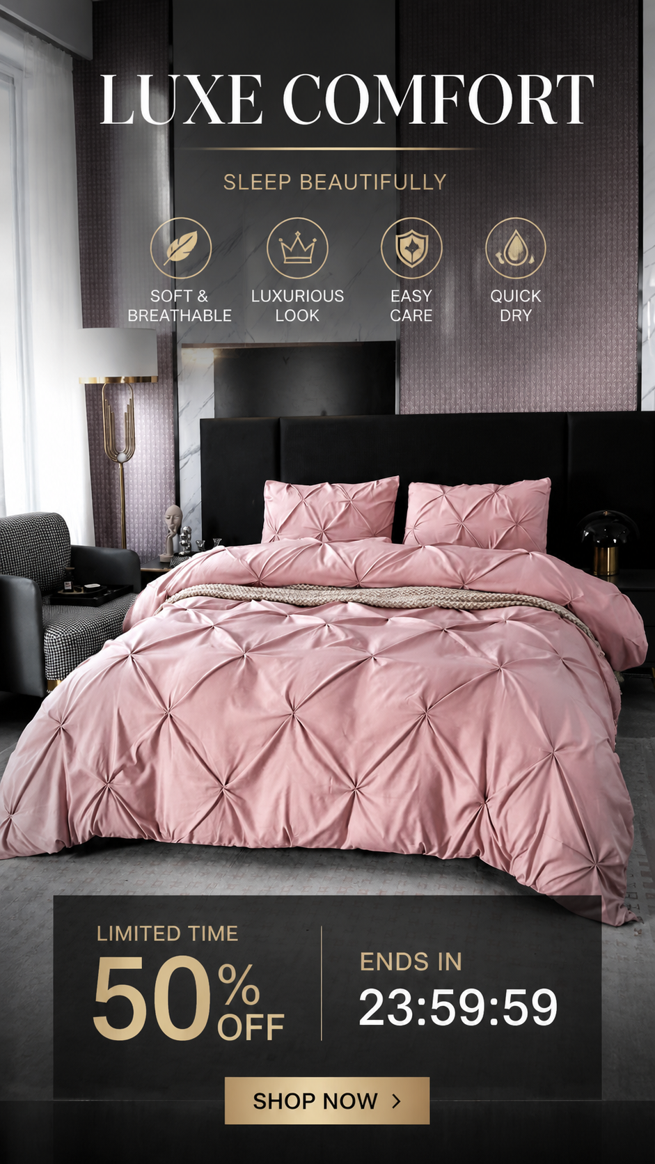 💗Last day of sale – 50% off⚡Bedsure Soft Pintuck Duvet Set