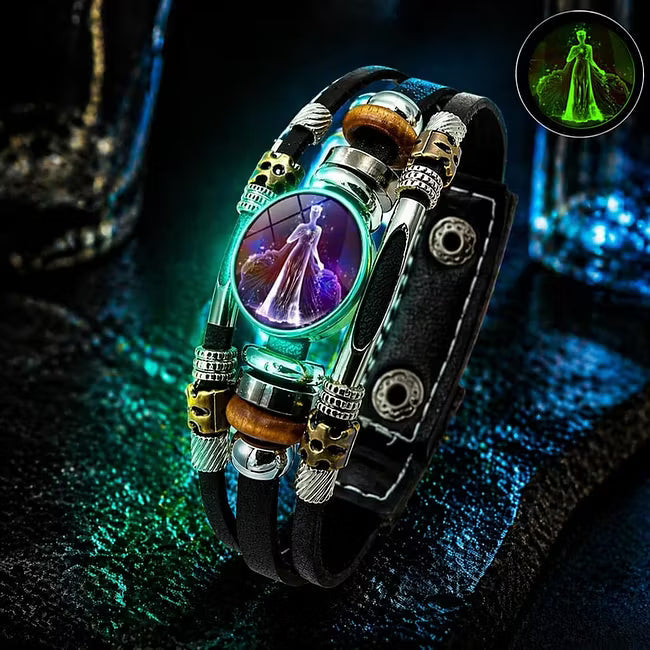 💥Last-Day Sale – 50% Off ☪️Glow-in-the-Dark Leather Zodiac Sign Bracelet For Men and Women (6.9/8.1 inches)♑️