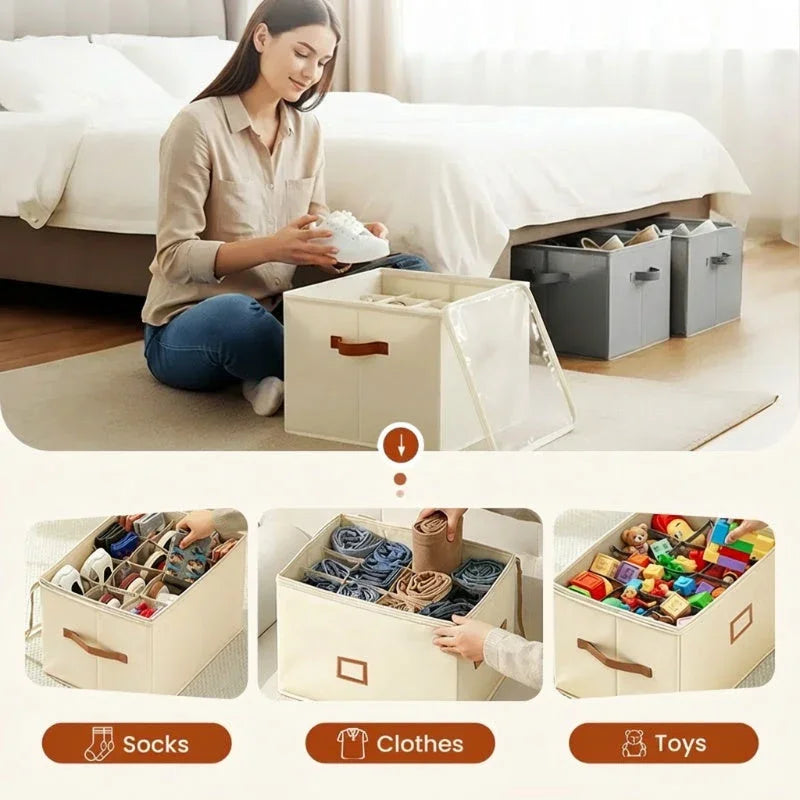 📢📢50% OFF !!!⏰ Fabric Shoe Organizer Storage Box👟– Foldable Design, Large Capacity, Dustproof & Breathable, Space-Saving for Closet & Bedroom 🧺