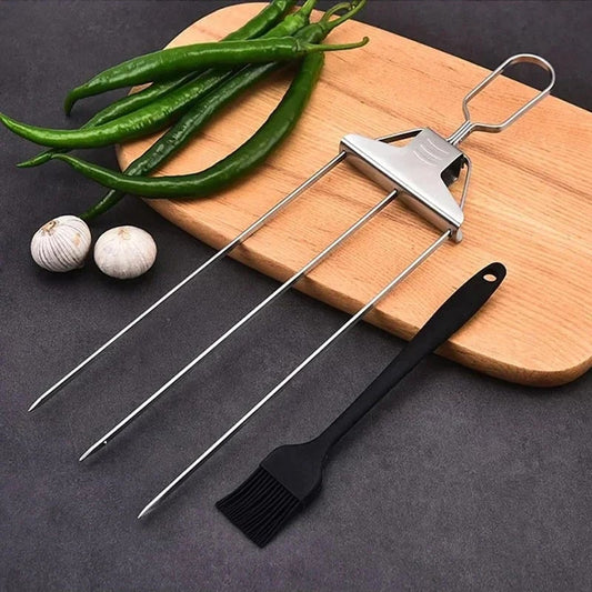 🔥outdoor camping specials sale🔥Semi-automatic stainless steel barbecue fork