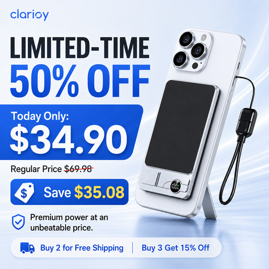 🔋 LIMITED-TIME 50% OFF! ✨ 3-in-1 Magnetic Portable Charger – Wireless, Built-in Stand, Slim 🍃
