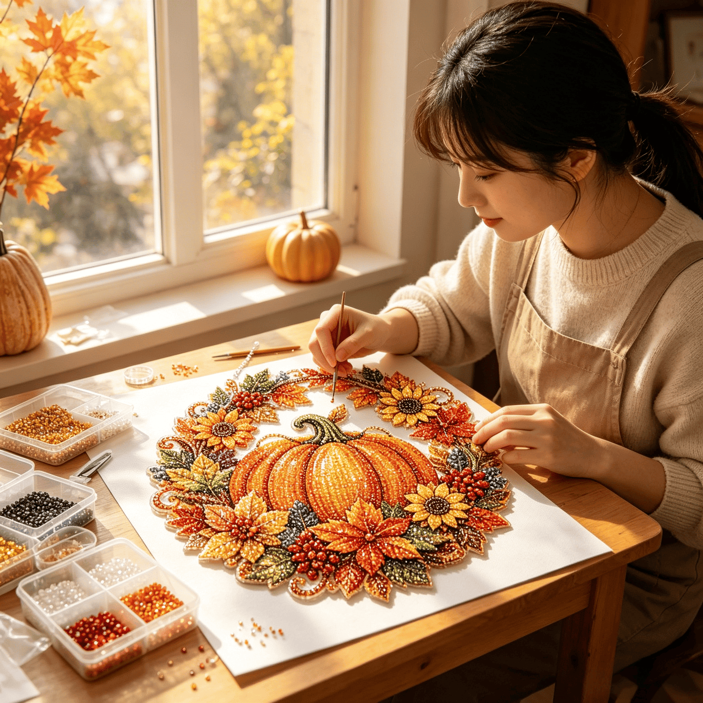 🍂 Autumnal Pumpkin Diamond-Pattern Wreath to Hang – Complete DIY Kit