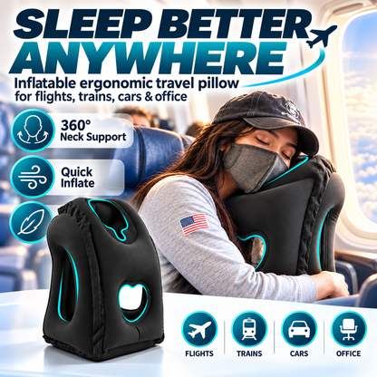 😴 LIMITED-TIME 50% OFF! ✈️ Inflatable Ergonomic Hollow-Cutout Travel Pillow – PVC Flocking, Quick Inflate, With Storage Bag ✨