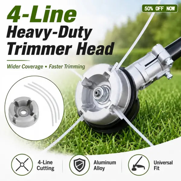 ⚙️ 50% OFF NOW! 🌿 Aluminum Trimmer Head – 4-Line Cutting & Universal Fit – Heavy-Duty & Easy Line Replacement 🏡