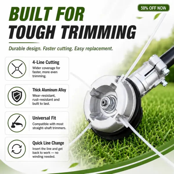 ⚙️ 50% OFF NOW! 🌿 Aluminum Trimmer Head – 4-Line Cutting & Universal Fit – Heavy-Duty & Easy Line Replacement 🏡
