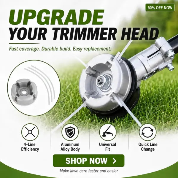 ⚙️ 50% OFF NOW! 🌿 Aluminum Trimmer Head – 4-Line Cutting & Universal Fit – Heavy-Duty & Easy Line Replacement 🏡