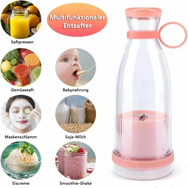 Clarioy multifunctional portable juicer blender in pink, shown with drinks, baby food, and smoothies.