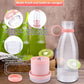 Clear pink portable blender bottle with detachable base, wide mouth, and fresh juice setup, clarioy kitchenware.