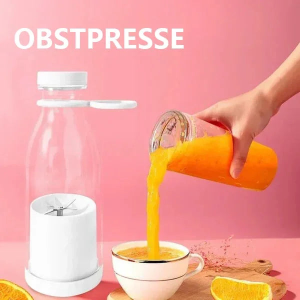 Electric fruit juicer pouring fresh orange juice into a cup, modern kitchenware from clarioy