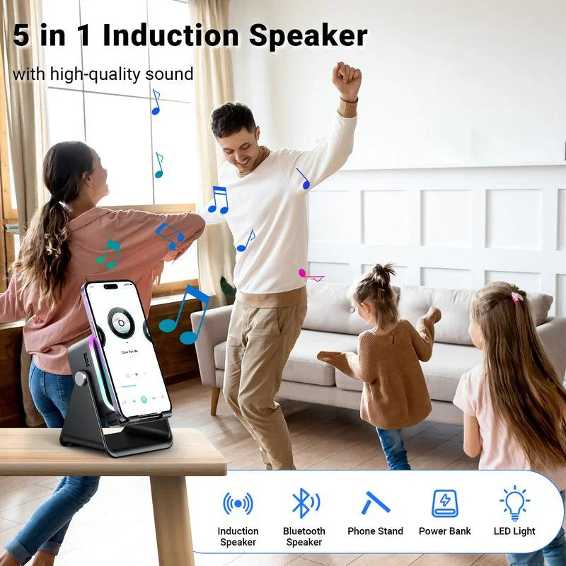 🔥Limited 50% discount!🔥 5-in-1 wireless Bluetooth speaker with induction function and adjustable cell phone holder