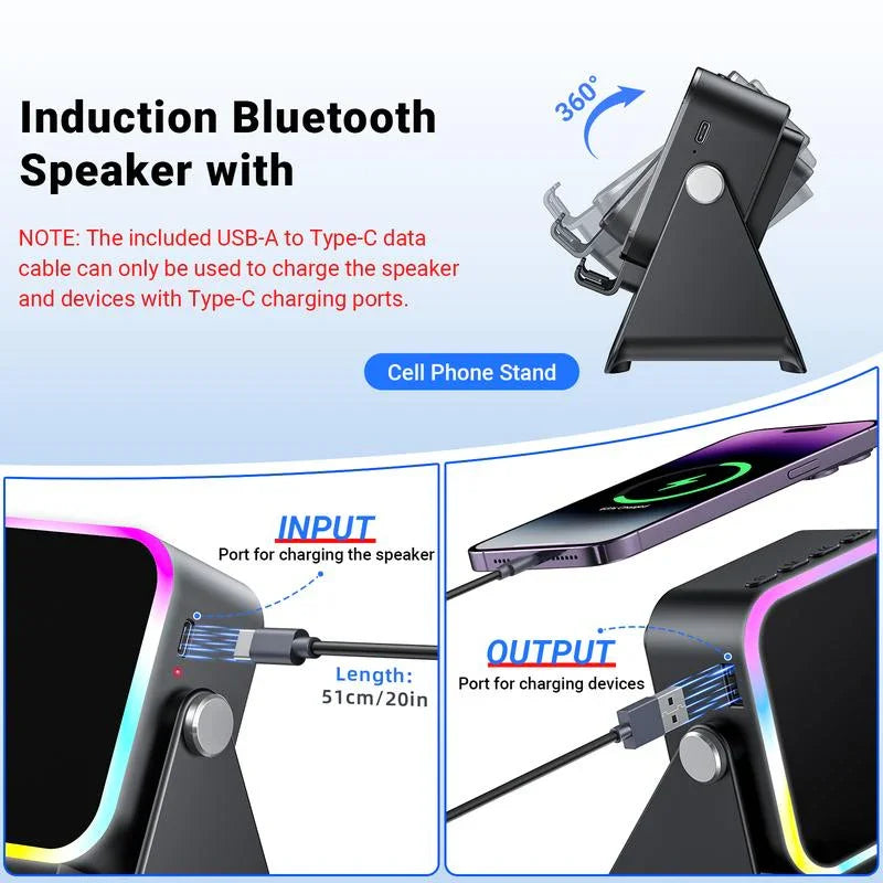 🔥Limited 50% discount!🔥 5-in-1 wireless Bluetooth speaker with induction function and adjustable cell phone holder