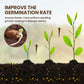Seedling germination stages in soil with green plants, emphasizing improved growth and strong roots.