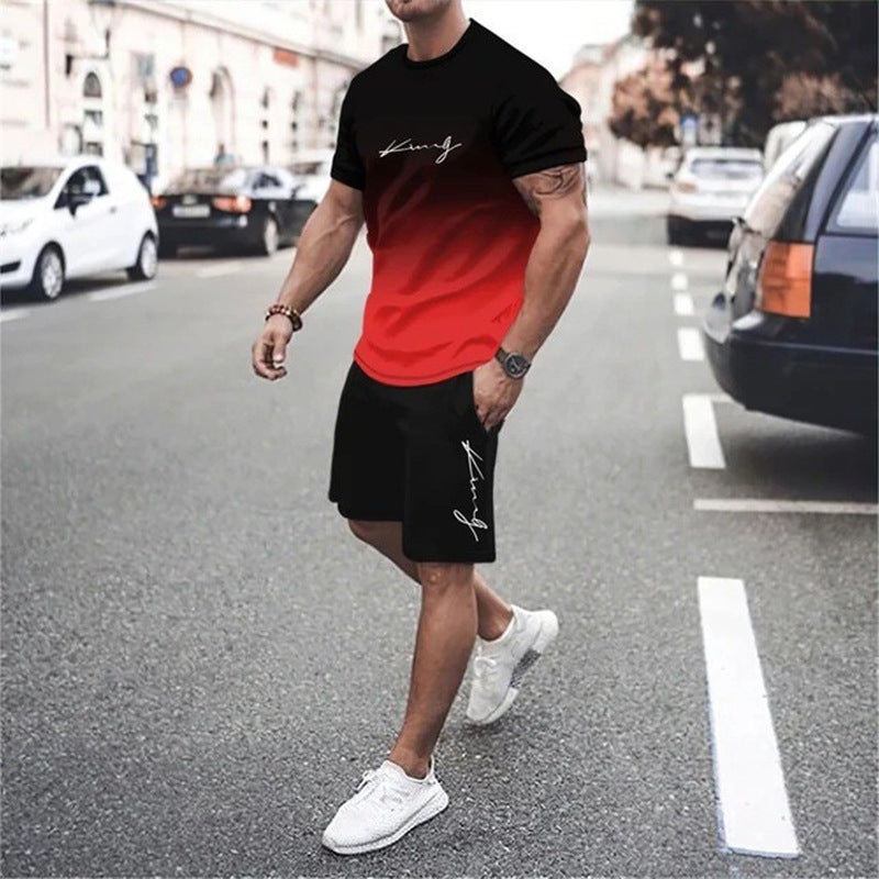 💥 50% OFF FLASH SALE! Men‘s Gradient 2-Piece Set – T-Shirt & Shorts, Breathable & Relaxed Fit 🌈💨 【Limited Time】
