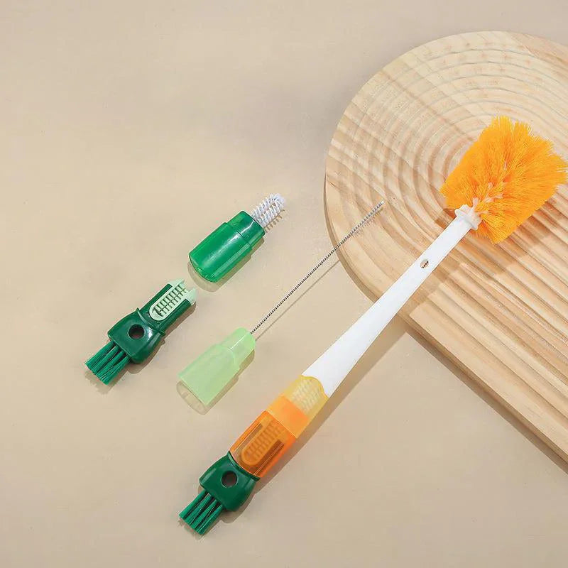 Multifunctional cleaning brush set with detachable heads for home use on beige background