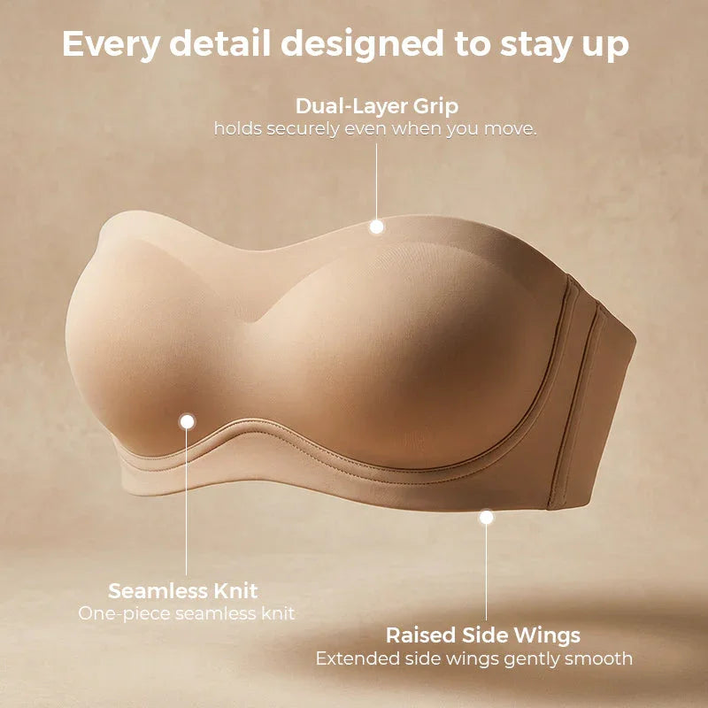 ⛱️Last Day Special Price ＄16.99!!💞Womens Strapless Bras Push Up Bandeau Bra Non Slip Wireless Supportive Padded Bras Seamless Comfortable Tube Jelly Bra