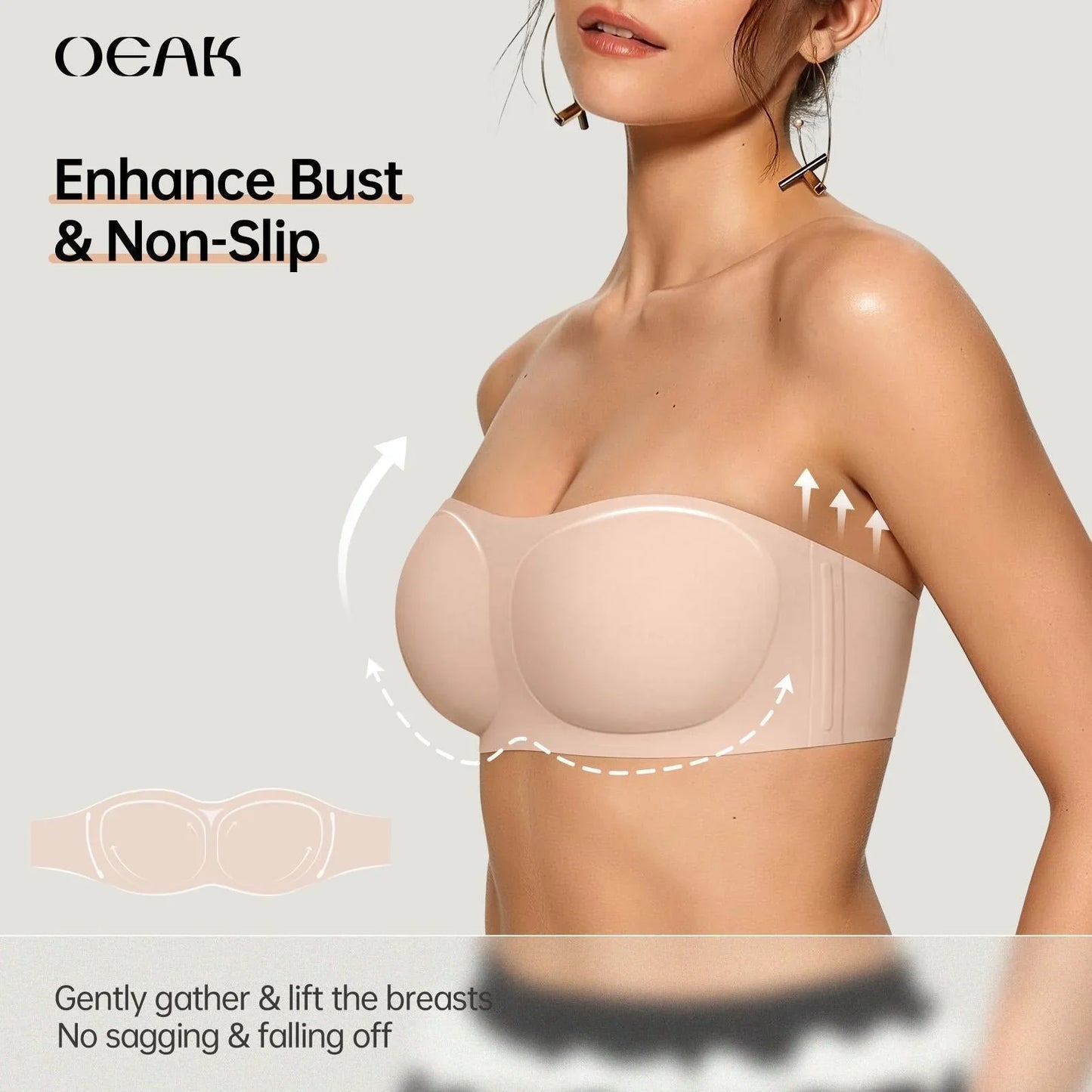 ⛱️Last Day Special Price ＄16.99!!💞Womens Strapless Bras Push Up Bandeau Bra Non Slip Wireless Supportive Padded Bras Seamless Comfortable Tube Jelly Bra