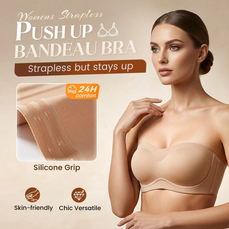 ⛱️Last Day Special Price ＄16.99!!💞Womens Strapless Bras Push Up Bandeau Bra Non Slip Wireless Supportive Padded Bras Seamless Comfortable Tube Jelly Bra