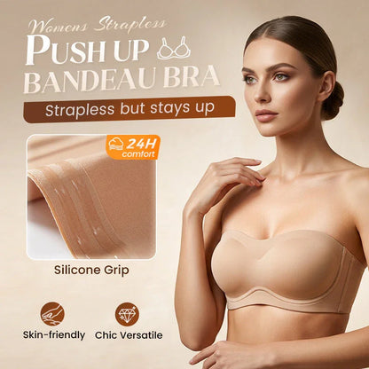 ⛱️Last Day Special Price ＄16.99!!💞Womens Strapless Bras Push Up Bandeau Bra Non Slip Wireless Supportive Padded Bras Seamless Comfortable Tube Jelly Bra