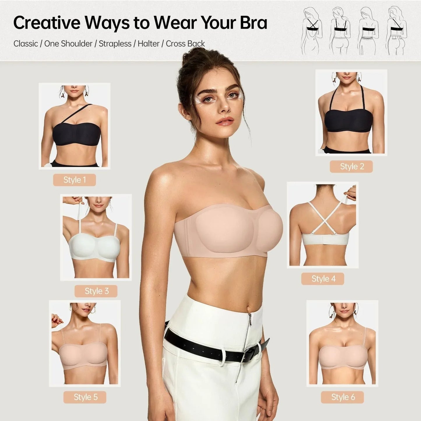 ⛱️Last Day Special Price ＄16.99!!💞Womens Strapless Bras Push Up Bandeau Bra Non Slip Wireless Supportive Padded Bras Seamless Comfortable Tube Jelly Bra