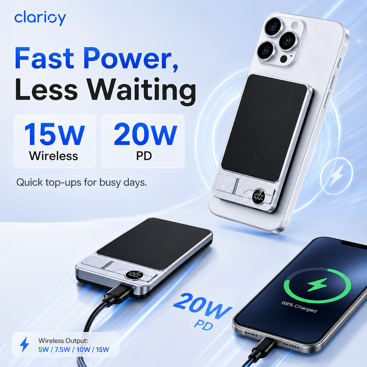 🔋 LIMITED-TIME 50% OFF! ✨ 3-in-1 Magnetic Portable Charger – Wireless, Built-in Stand, Slim 🍃
