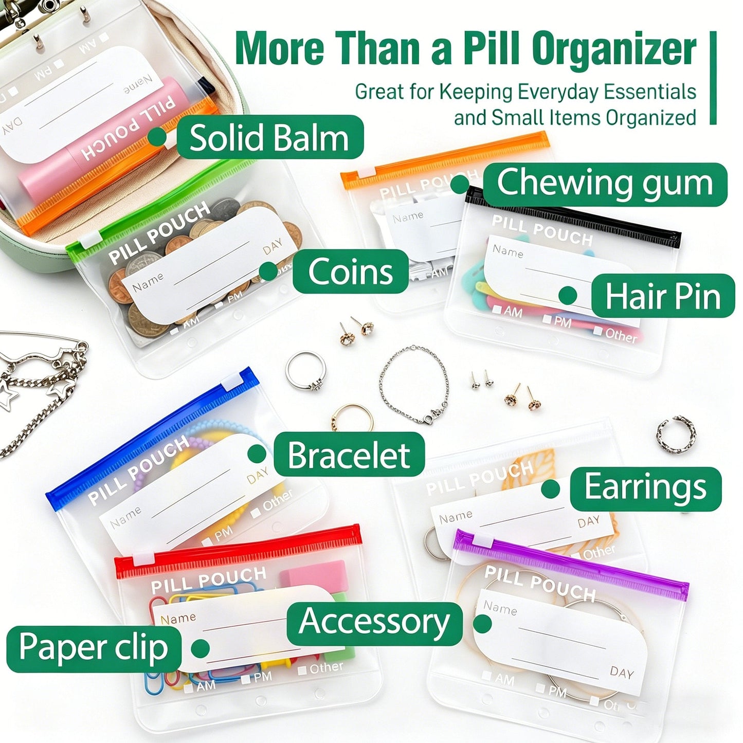 💊 A8 Waterproof 14 Color-Coded Pill Pouches Organizer – Portable Binder-Style Weekly Travel Medicine Storage Case for Pills, Vitamins & Supplements