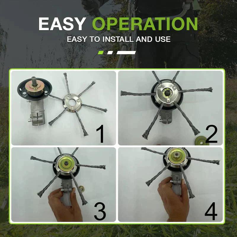 Step-by-step assembly of a wire brush trimmer head for garden tools from clarioy