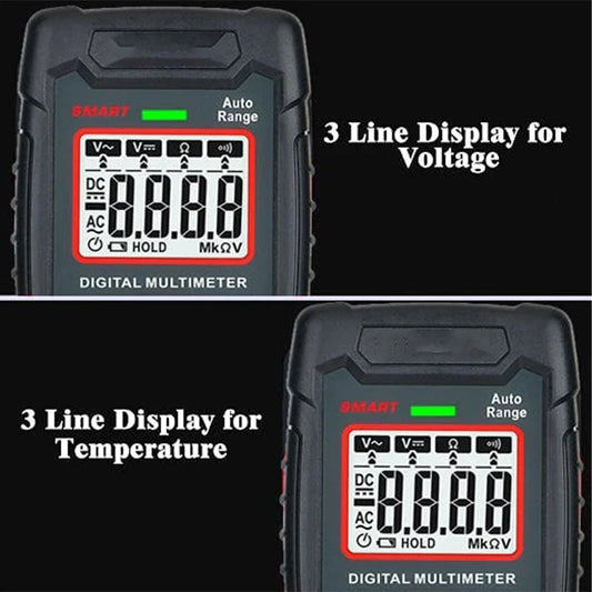 Digital multimeter with three-line display for voltage and temperature, premium auto tool from clarioy