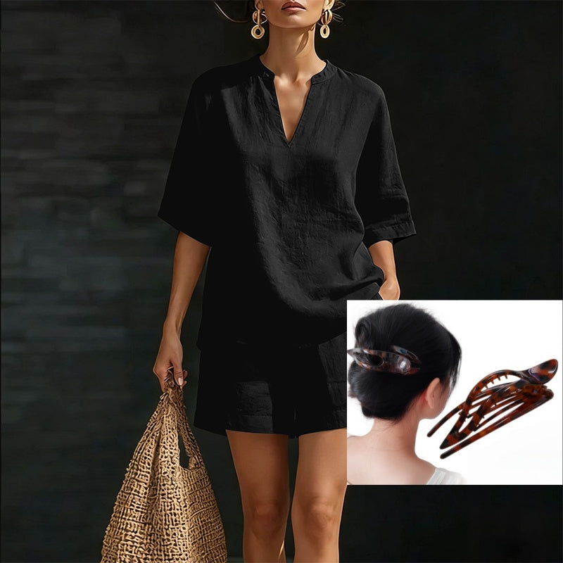 Women's Casual V-Neck Two-Piece Short Set
