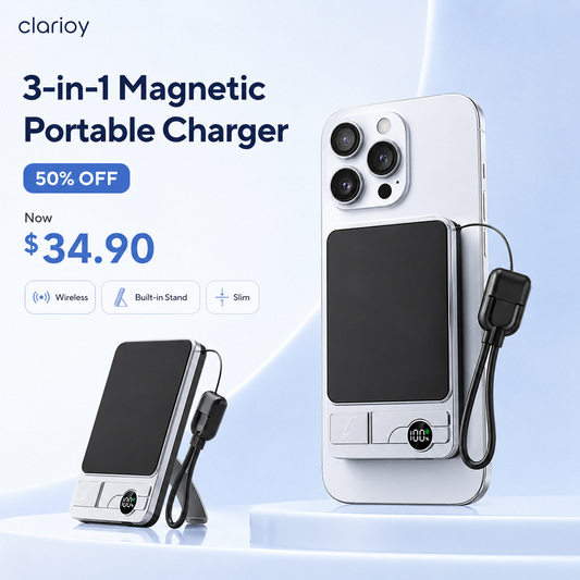 🔋 LIMITED-TIME 50% OFF! ✨ 3-in-1 Magnetic Portable Charger – Wireless, Built-in Stand, Slim 🍃