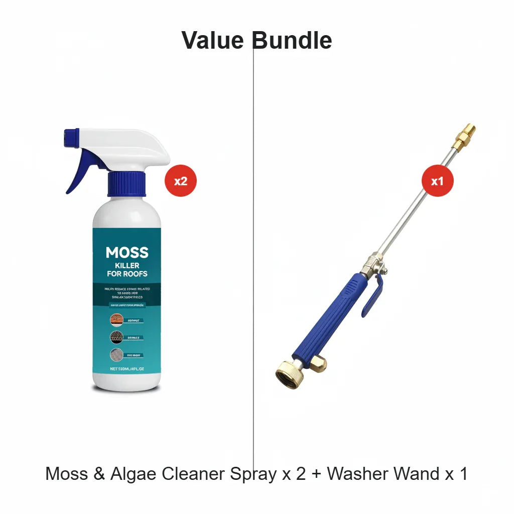 🌧️ Multi-Surface Roof Moss & Algae Cleaner Spray – Spray, Rinse, and Watch It Shine! 🏠✨ Tough on moss, gentle on plants – a cleaner roof in minutes. 🌿💧