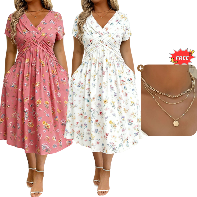 💃Limited-Time 60% OFF 🛍️Women's V-Neck Floral Print Dress with Twist Waist