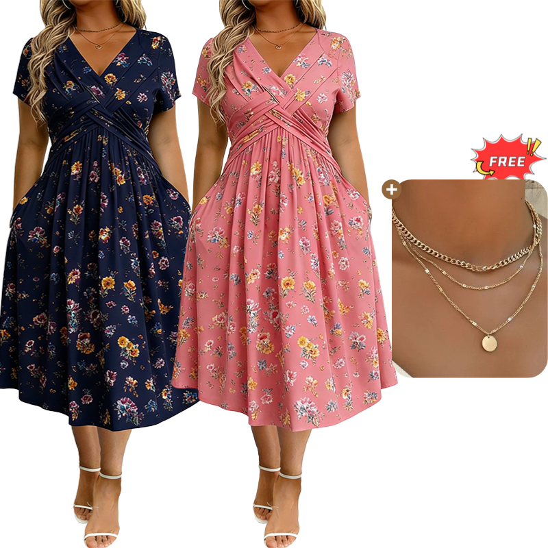 💃Limited-Time 60% OFF 🛍️Women's V-Neck Floral Print Dress with Twist Waist