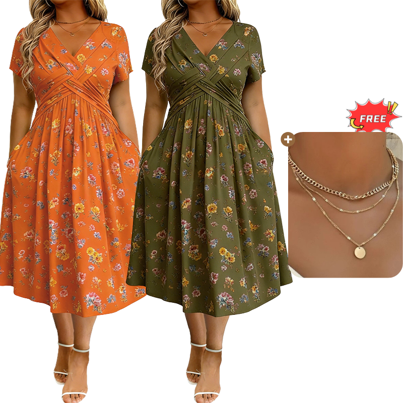 💃Limited-Time 60% OFF 🛍️Women's V-Neck Floral Print Dress with Twist Waist