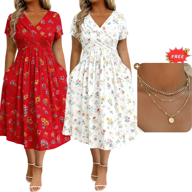 💃Limited-Time 60% OFF 🛍️Women's V-Neck Floral Print Dress with Twist Waist