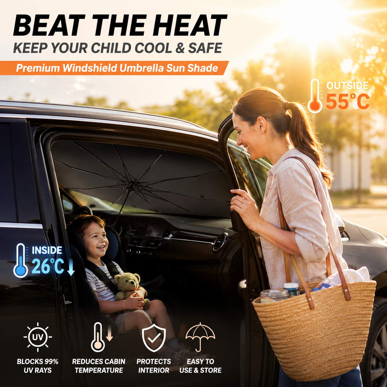 ⏰🔥LIMITED TIME 50% OFF!🔥50K+ SOLD! Upgraded Car Windshield Sun Shade Umbrella