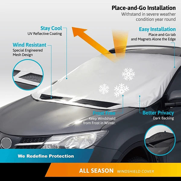 ❄️☀️ 50% OFF! Windshield Anti-Snow & Anti-Frost Cover with Mirror Protection – Ready-to-Drive in Any Weather!🔥
