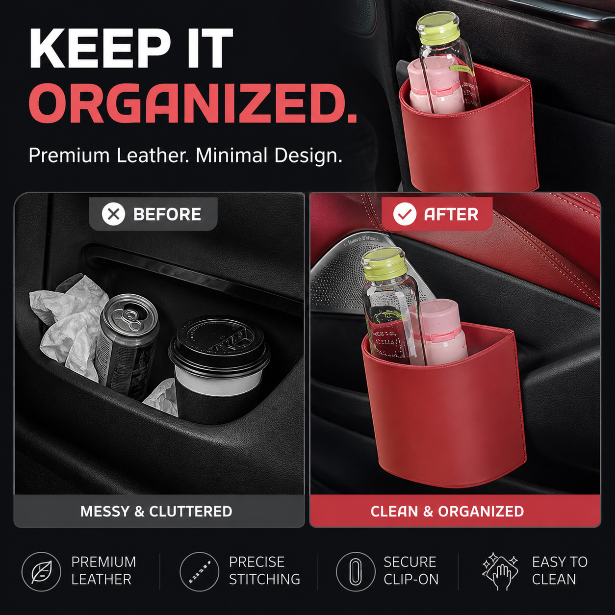 🥳2026 HOT SALE🥳💞50K+ SOLD!🚗🧺 45% OFF! Leather Car Door Cup Holder – Wide‑mouth opening, easy reach for drinks & phone. Clip‑on secure fit. PU leather, tough & stylish. 🛡️✨