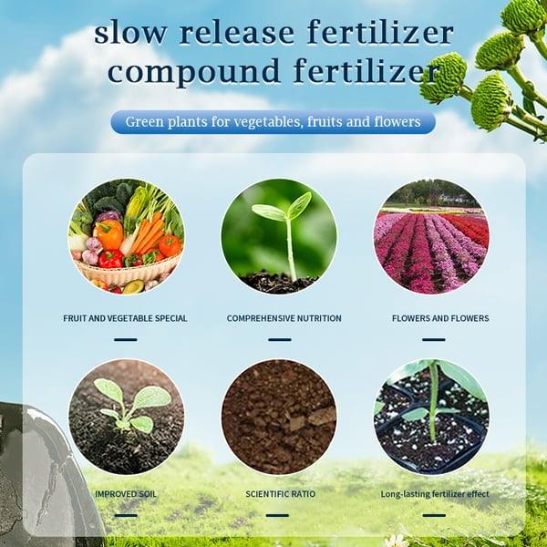 Slow release compound fertilizer benefits for vegetables, fruits, flowers, healthy soil