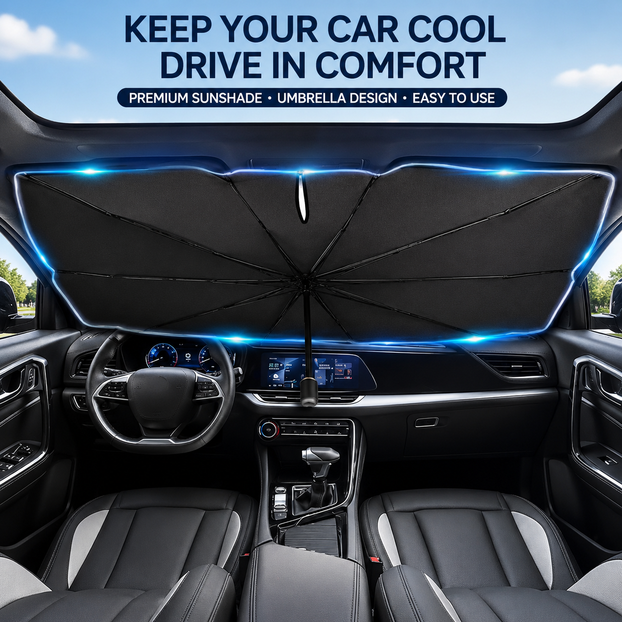 ⏰🔥LIMITED TIME 50% OFF!🔥50K+ SOLD! Upgraded Car Windshield Sun Shade Umbrella
