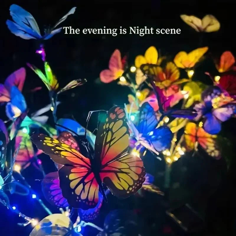 Colorful LED butterfly lights at night, decorative garden lighting from clarioy
