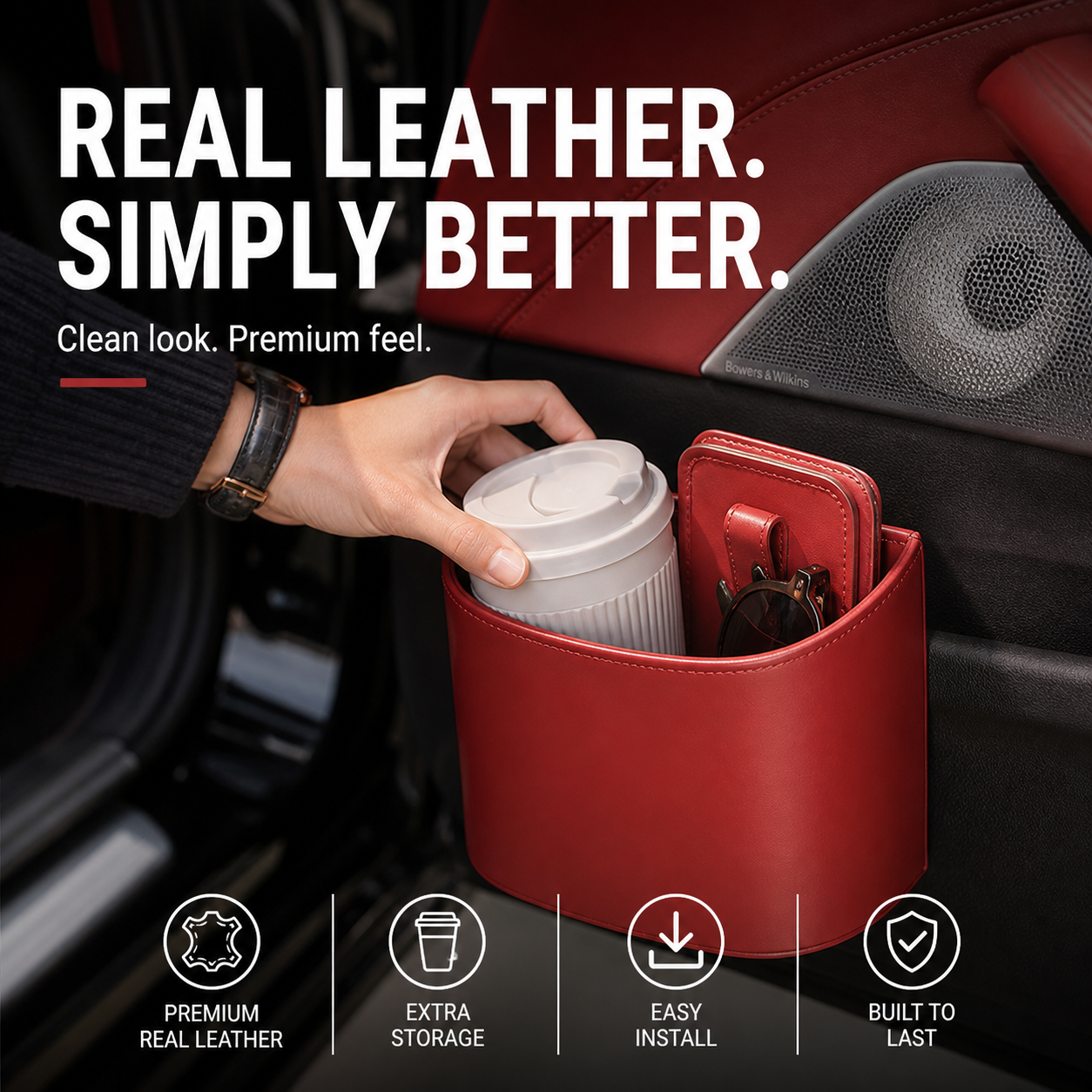 🥳2026 HOT SALE🥳💞50K+ SOLD!🚗🧺 45% OFF! Leather Car Door Cup Holder – Wide‑mouth opening, easy reach for drinks & phone. Clip‑on secure fit. PU leather, tough & stylish. 🛡️✨