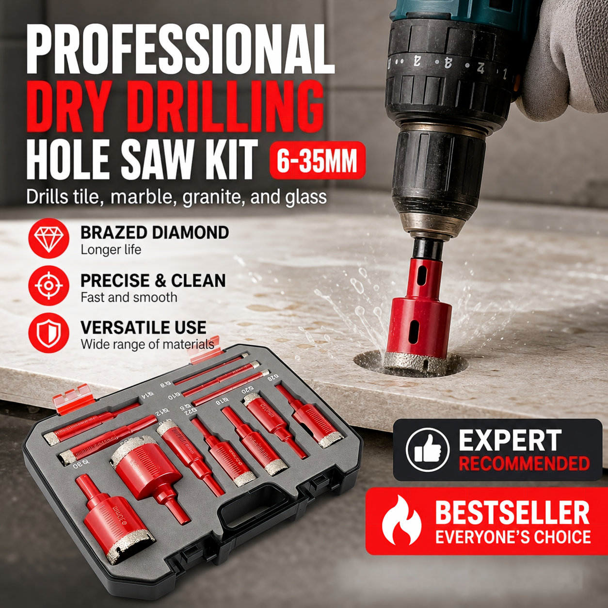 🔥Limited 50% Off！🏭Direct from Factory！👨‍🔧Craftsmen Approved！🛠️Professional Dry Drilling Hole Saw Kit (6-35mm)
