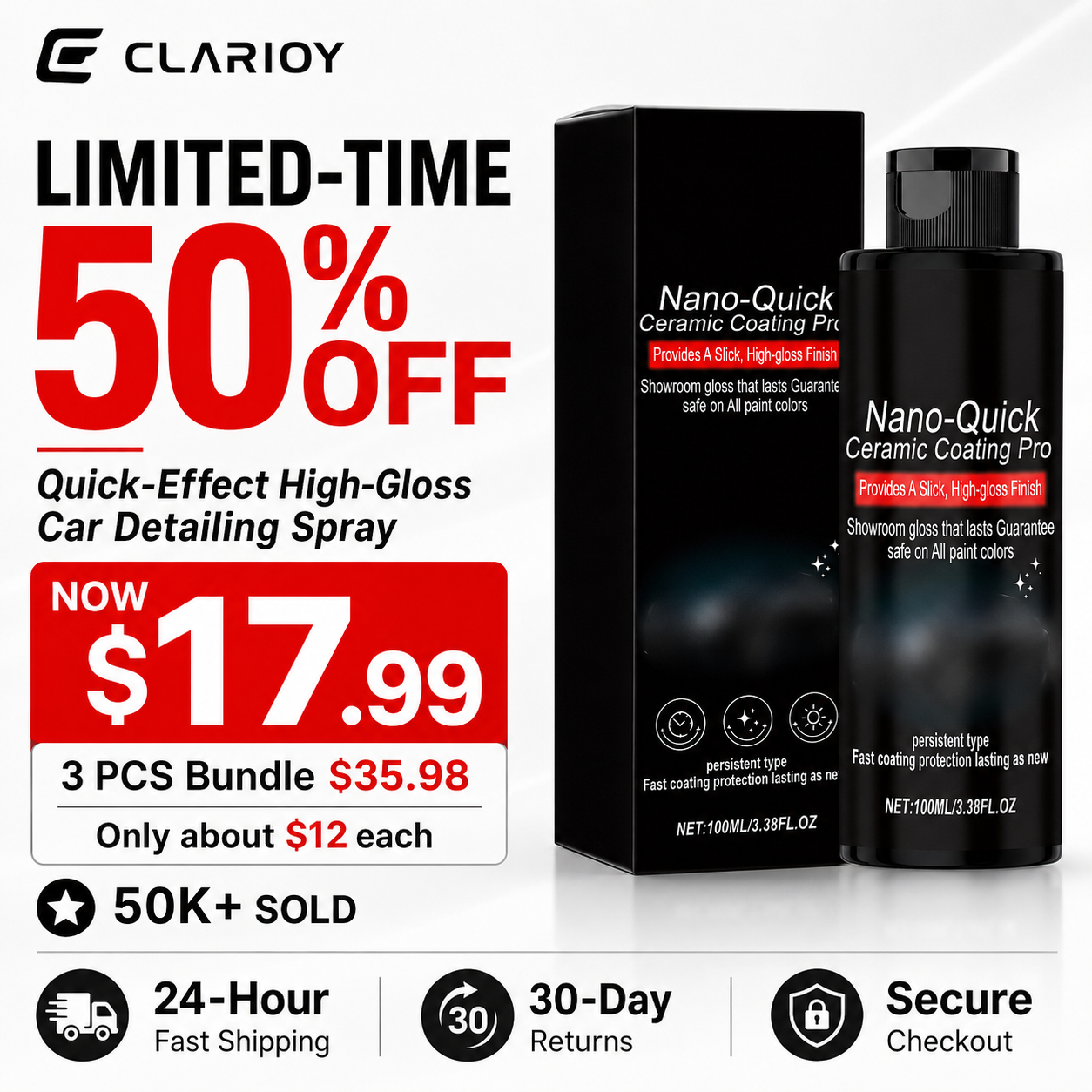 ⏰🔥LIMITED TIME 50% OFF!🔥50K+ SOLD! Quick-Effect High-Gloss Car Detailing Spray