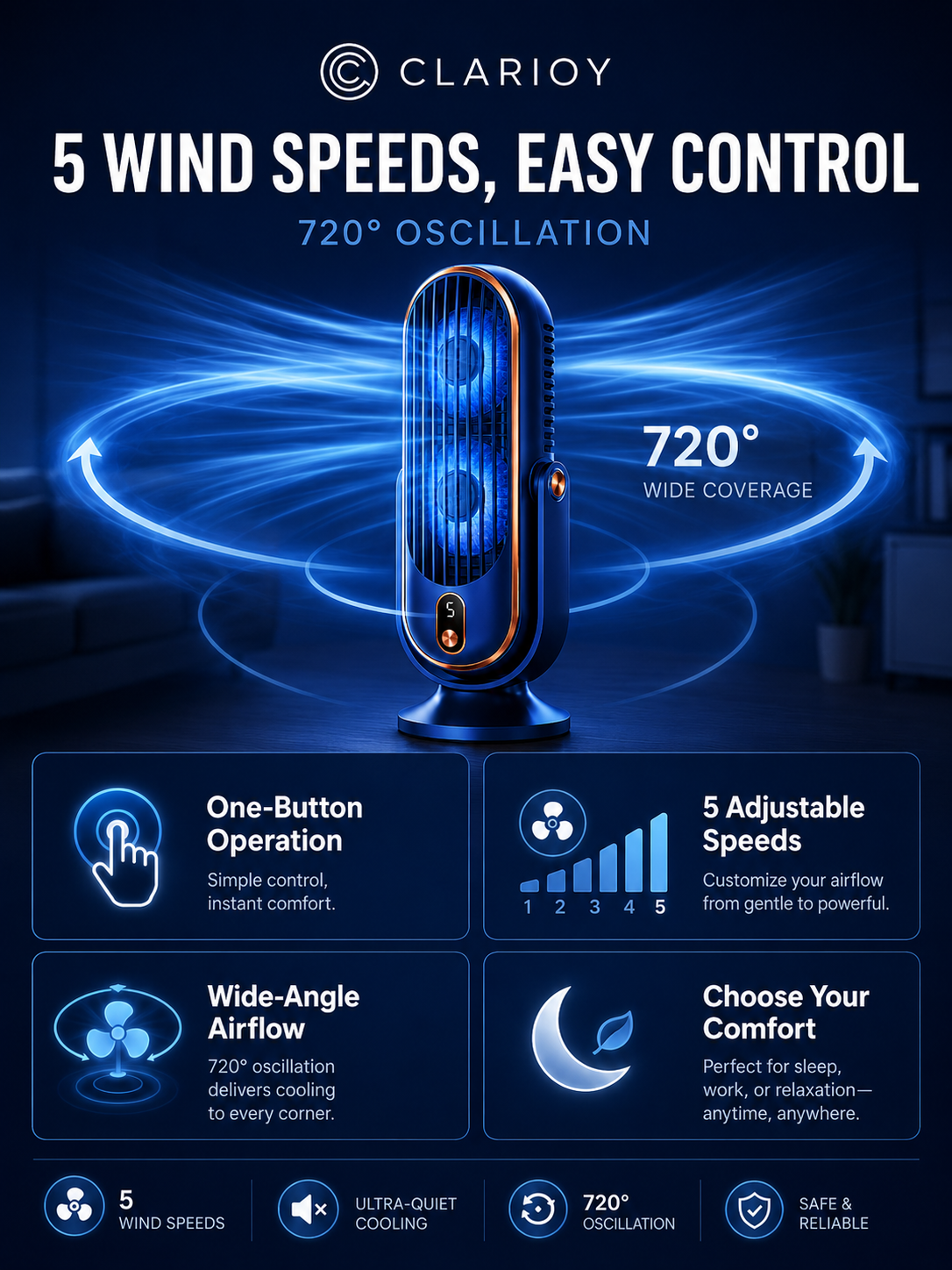 🥳2026 HOT SALE🥳💞50K+ SOLD!💨🌙 50% OFF! Portable Table Fan – 5 speeds, ultra‑quiet, gentle breeze. Perfect for bedroom or office. Stay cool without noise! 😴✨